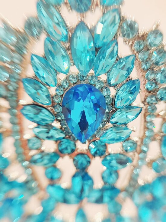 Silver Tiara Crown, ocean blue crystal crown, Royal Queen Tiara, pageant crown